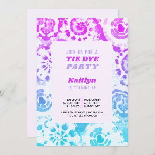 絞り染めバースデーパーティーレトロサマーブライト 招待状 (正面/裏面)