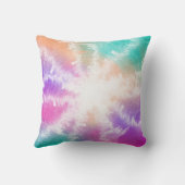絞り染めパステルウォーターカラーピンクオレンジティール（緑がかった色）パープル クッション (裏面)