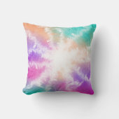 絞り染めパステルウォーターカラーピンクオレンジティール（緑がかった色）パープル クッション (正面)