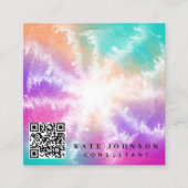 絞り染めパステルウォーターカラーピンクオレンジティール(緑がかった色)パープル スクエア名刺 (正面)