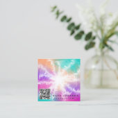絞り染めパステルウォーターカラーピンクオレンジティール(緑がかった色)パープル スクエア名刺 (スタンド正面)