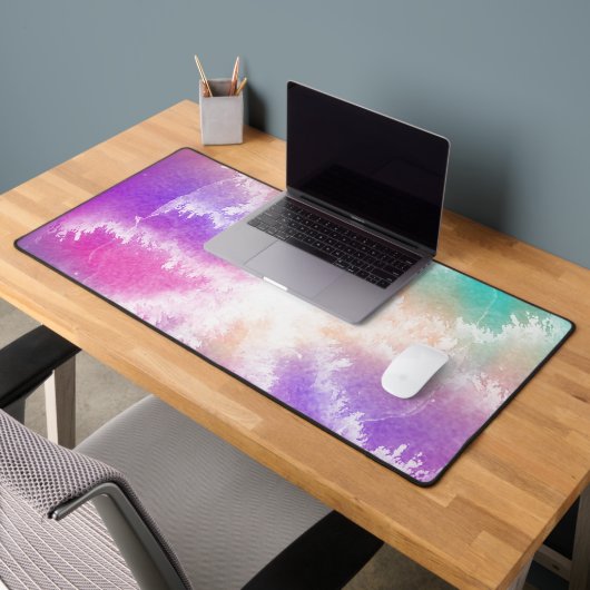 絞り染めパステルウォーターカラーピンクオレンジティール(緑がかった色)パープル デスクマット (オフィス2)