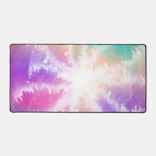 絞り染めパステルウォーターカラーピンクオレンジティール（緑がかった色）パープル デスクマット (正面)
