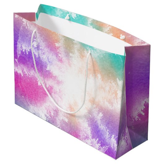 絞り染めパステルウォーターカラーピンクオレンジティール(緑がかった色)パープル ラージペーパーバッグ (裏面アングル)