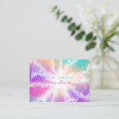 絞り染めパステルウォーターカラーピンクオレンジティール（緑がかった色）パープル 名刺 (スタンド正面)