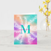 絞り染めパステルピンクオレンジティール(緑がかった色)パープルモノグラム カード (黄色い花)