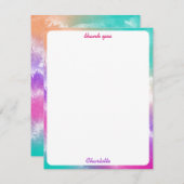 絞り染めパステルピンクオレンジティール(緑がかった色)パープルモノグラム サンキューカード (正面/裏面)