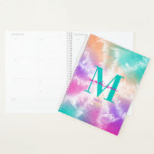 絞り染めパステルピンクオレンジティール（緑がかった色）パープルモノグラム プランナー手帳 (ディスプレー)