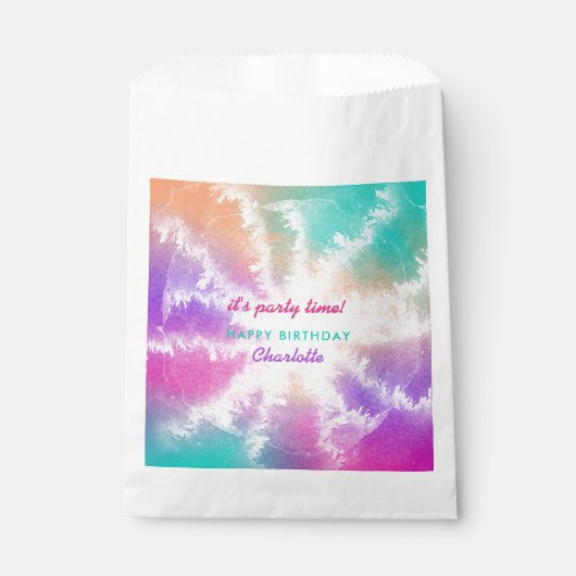 絞り染めパステルピンクオレンジティール(緑がかった色)パープル誕生日 フェイバーバッグ (正面)