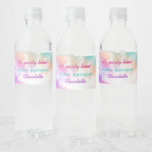 絞り染めパステルピンクオレンジティール(緑がかった色)パープル誕生日 ペットボトルラベル (ボトル)