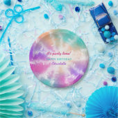 絞り染めパステルピンクオレンジティール(緑がかった色)パープル誕生日 ペーパープレート (パーティー)