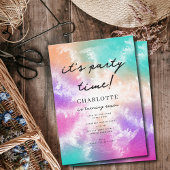 絞り染めパステルピンクオレンジティール（緑がかった色）パープル誕生日 招待状