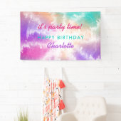 絞り染めパステルピンクオレンジティール(緑がかった色)パープル誕生日 横断幕 (インサイチュ)