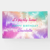 絞り染めパステルピンクオレンジティール(緑がかった色)パープル誕生日 横断幕 (横)