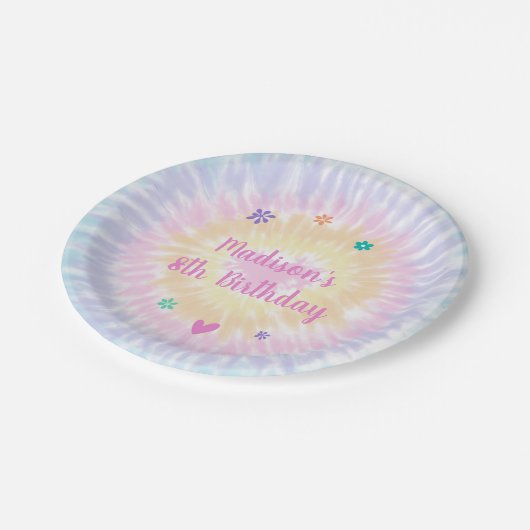 絞り染めパステルレインボーボホヒッピー誕生日 ペーパープレート (アングル)