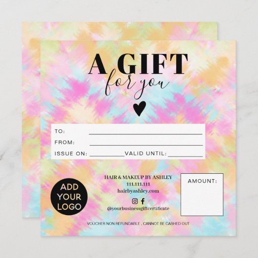 絞り染めパステルbohoスクエアギフト券のロゴ (正面/裏面)