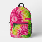 絞り染めパターングリーンレッド – 名前をカスタムする プリントバックパック (正面)