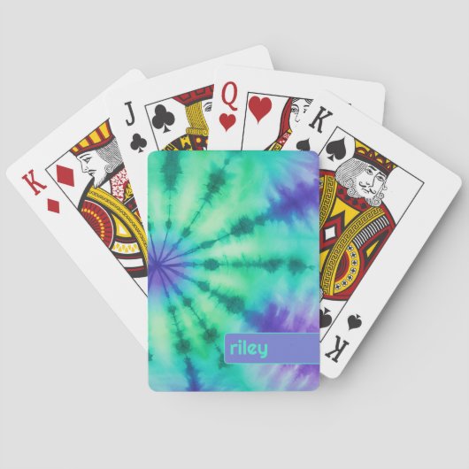 絞り染めパターンシーフォームターコイズ-名前をカスタムする トランプ (裏面)