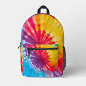 絞り染めパターンブルー赤黄 プリントバックパック (正面)