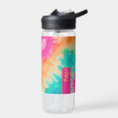 絞り染めパターンホットピンクオレンジティール(緑がかった色)-名前をカスタムする ウォーターボトル (左面)