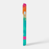 絞り染めパターンホットピンクオレンジティール(緑がかった色)-名前をカスタムする iPhone 15ケース (左側面)
