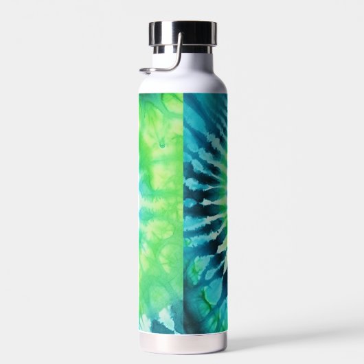 絞り染めパターンライムアクアティール(緑がかった色)-名前をカスタムする ウォーターボトル (右面)