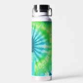 絞り染めパターンライムアクアティール(緑がかった色)-名前をカスタムする ウォーターボトル (背面)