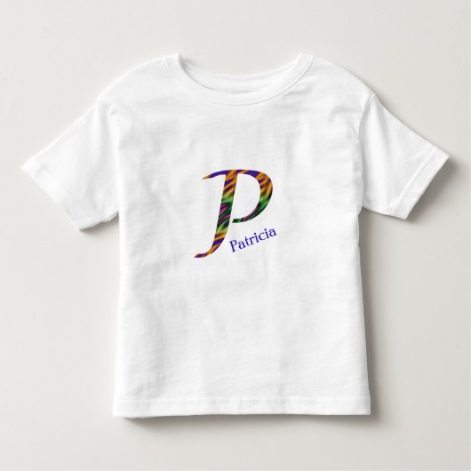 絞り染めパターン明るいレトロ文字Pモノグラム トドラーTシャツ (正面)
