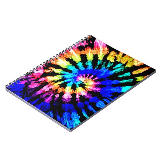 絞り染めパターン。手描きの虹絞り。インクt ノートブック (左側)