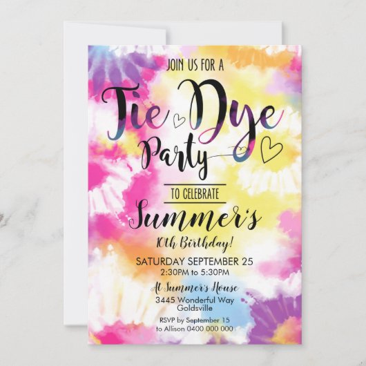 絞り染めパーティの招待状ヒッピー絞り染め 招待状 (正面)