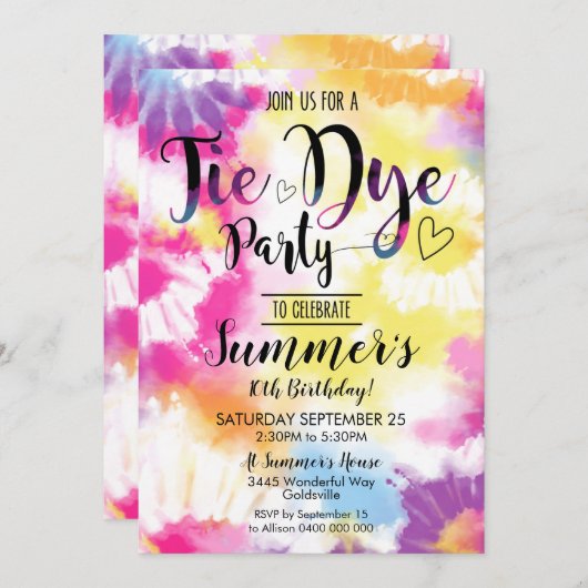 絞り染めパーティの招待状ヒッピー絞り染め 招待状 (正面/裏面)