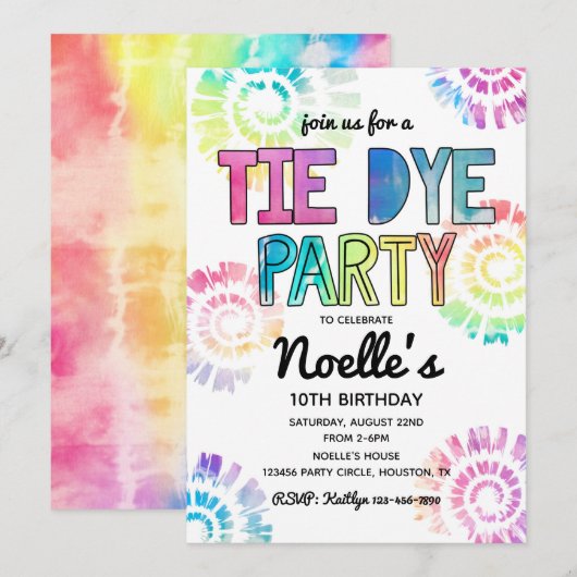 絞り染めパーティの招待状 |絞り染め誕生日 招待状 (正面/裏面)