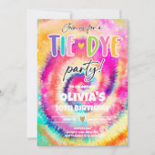絞り染めパーティーヒッピーブライトカラーズガール誕生日 招待状 (正面)