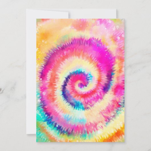絞り染めパーティーヒッピーブライトカラーズガール誕生日 招待状 (裏面)