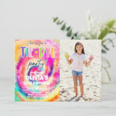 絞り染めパーティーヒッピーブライトカラーズガール誕生日 招待状 (スタンド正面)