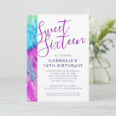絞り染めヒッッピシックパープルアクアブルースウィート16 招待状 (スタンド正面)