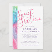 絞り染めヒッッピシックピンクティール(緑がかった色)スウィート16誕生日 招待状 (正面)