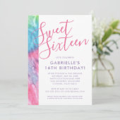 絞り染めヒッッピシックピンクティール(緑がかった色)スウィート16誕生日 招待状 (スタンド正面)