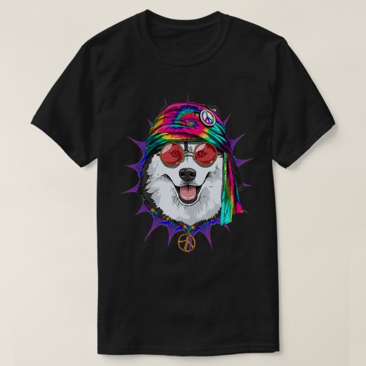 絞り染めヒッパイシベリアハスキー海綿平和愛 Tシャツ (デザイン正面)