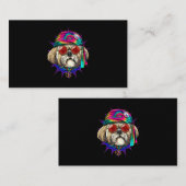 絞り染めヒッピーシーズー(犬)Tzuヒッピネスピースラブドッグ6 名刺 (正面/裏面)