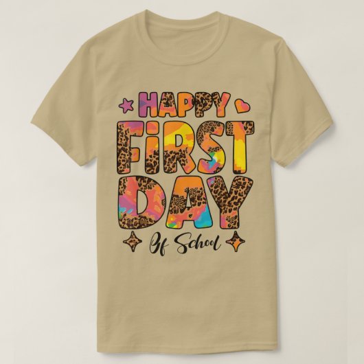 絞り染めヒョウ幸せ最初の日学校の先生 Tシャツ (デザイン正面)