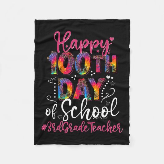 絞り染めヒョウ幸せ100日学校3年生 フリースブランケット (正面)