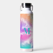 絞り染めピンクオレンジティール（緑がかった色）パープルモノグラム ウォーターボトル (正面)