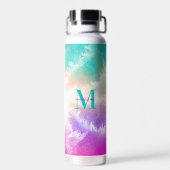 絞り染めピンクオレンジティール（緑がかった色）パープルモノグラム ウォーターボトル (背面)