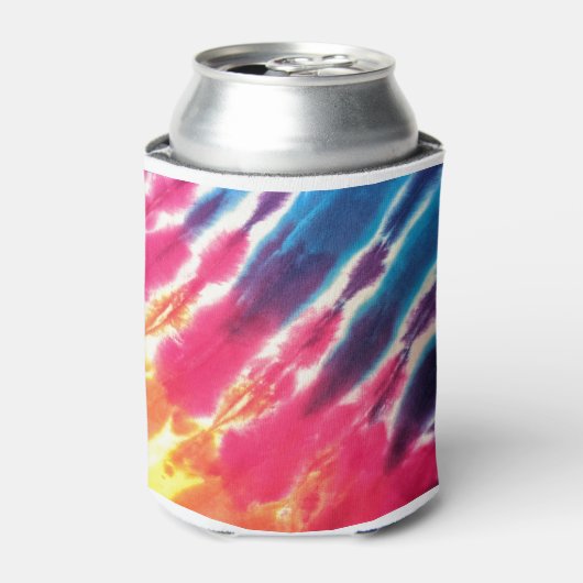 絞り染めピンクブルーパープルイエロー 缶クーラー (缶正面)