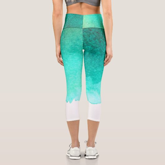 絞り染めブルーウォーター芸術品を気取ったカラーカラフルファンキーアート カプリレギンス (裏面)