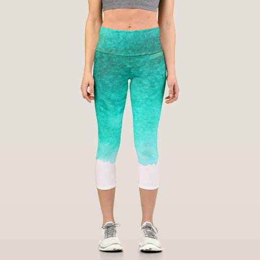 絞り染めブルーウォーター芸術品を気取ったカラーカラフルファンキーアート カプリレギンス (正面)