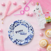 絞り染めブルーシボリピースラブベビーシャワー ペーパープレート (パーティー)