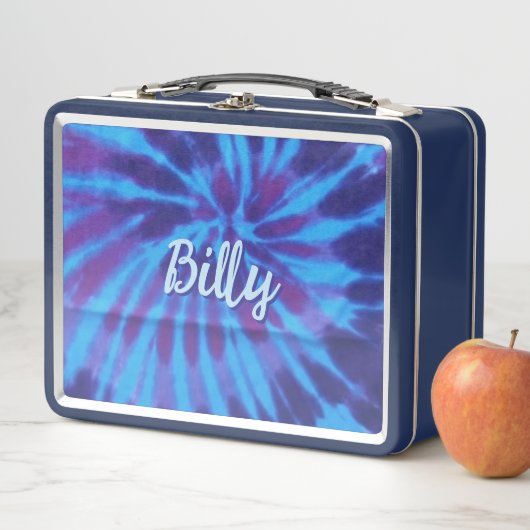 絞り染めブルーティール(緑がかった色)パープルカラフルパターンヒッピー メタルランチボックス (インサイチュ)