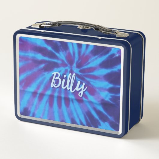 絞り染めブルーティール(緑がかった色)パープルカラフルパターンヒッピー メタルランチボックス (裏面)